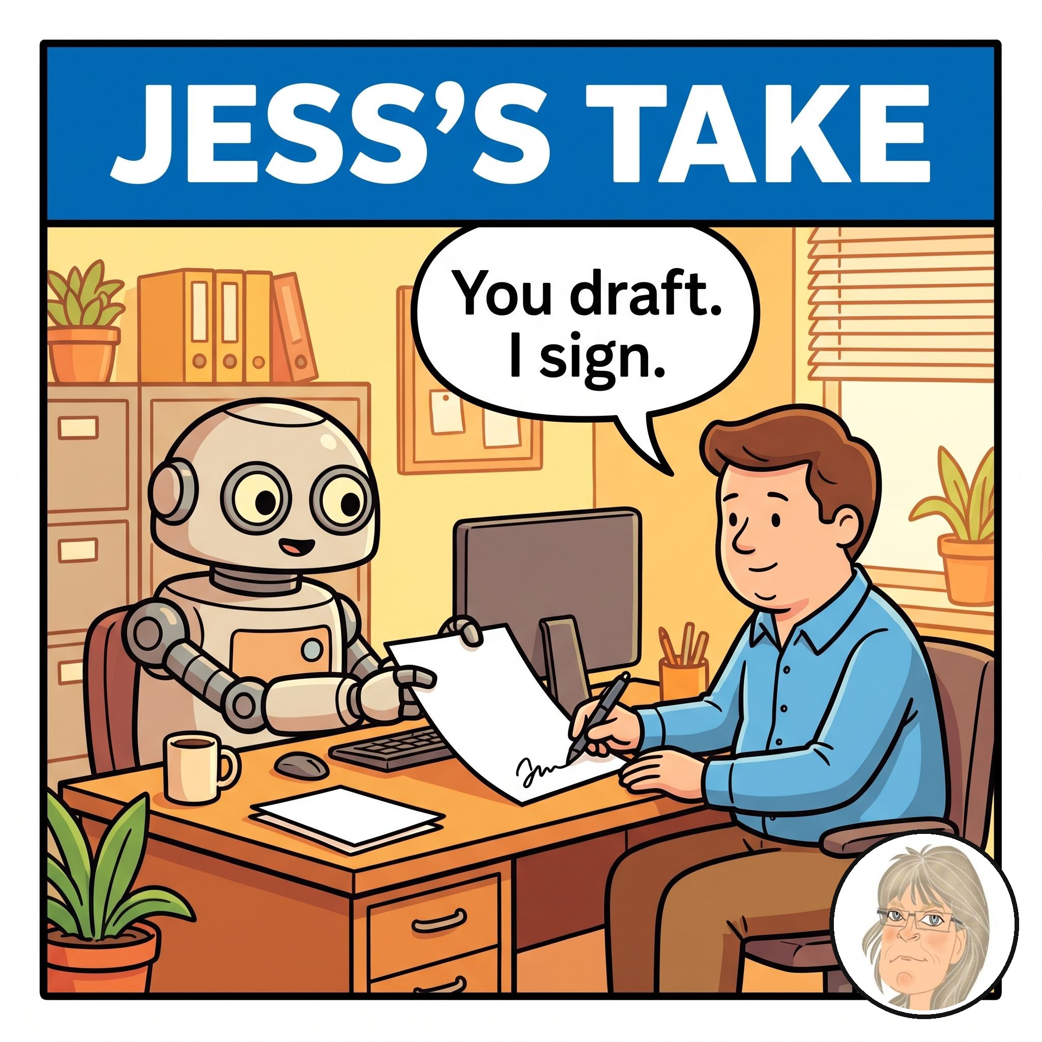 Jess's Take editorial cartoon on today's lead