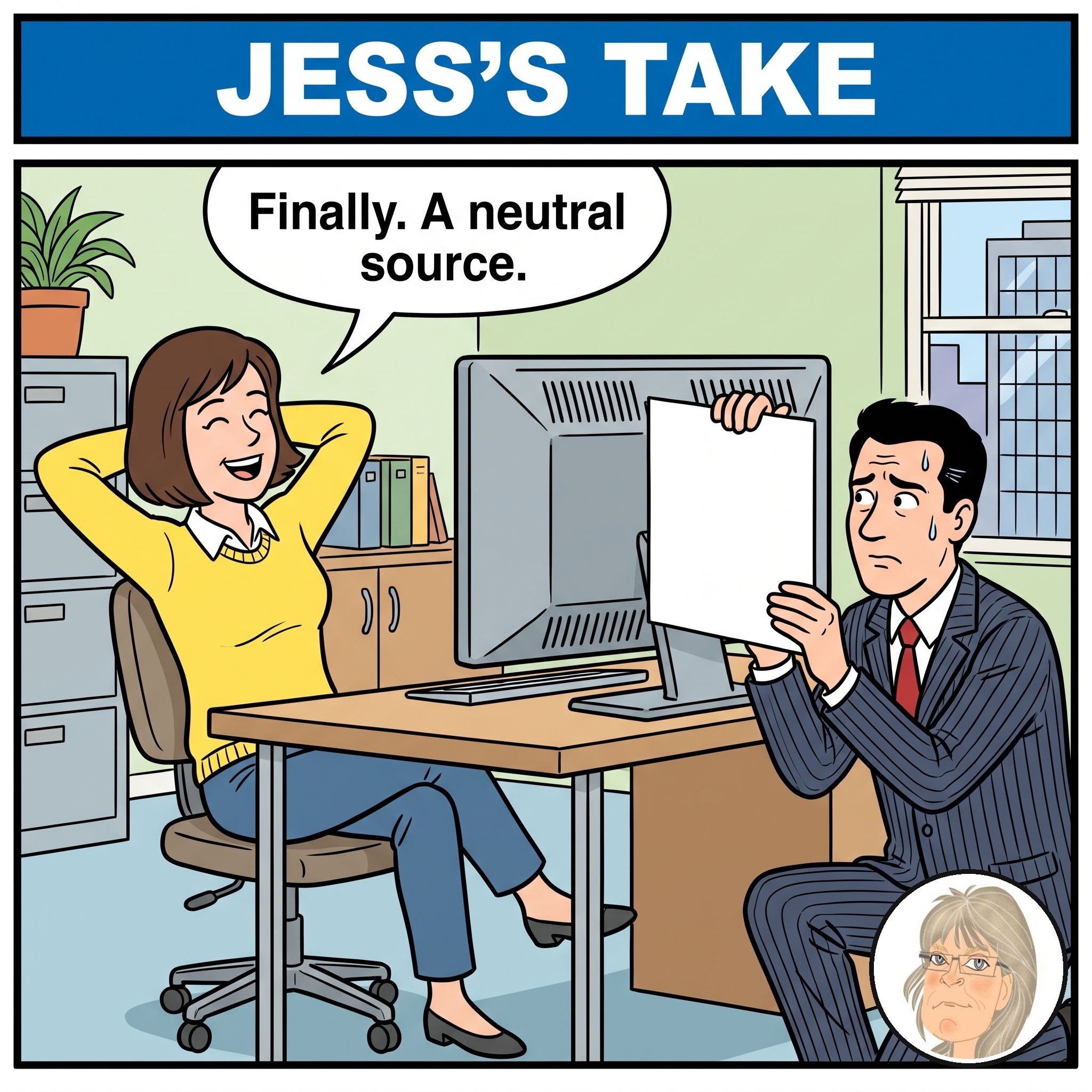 Jess's Take editorial cartoon on today's lead