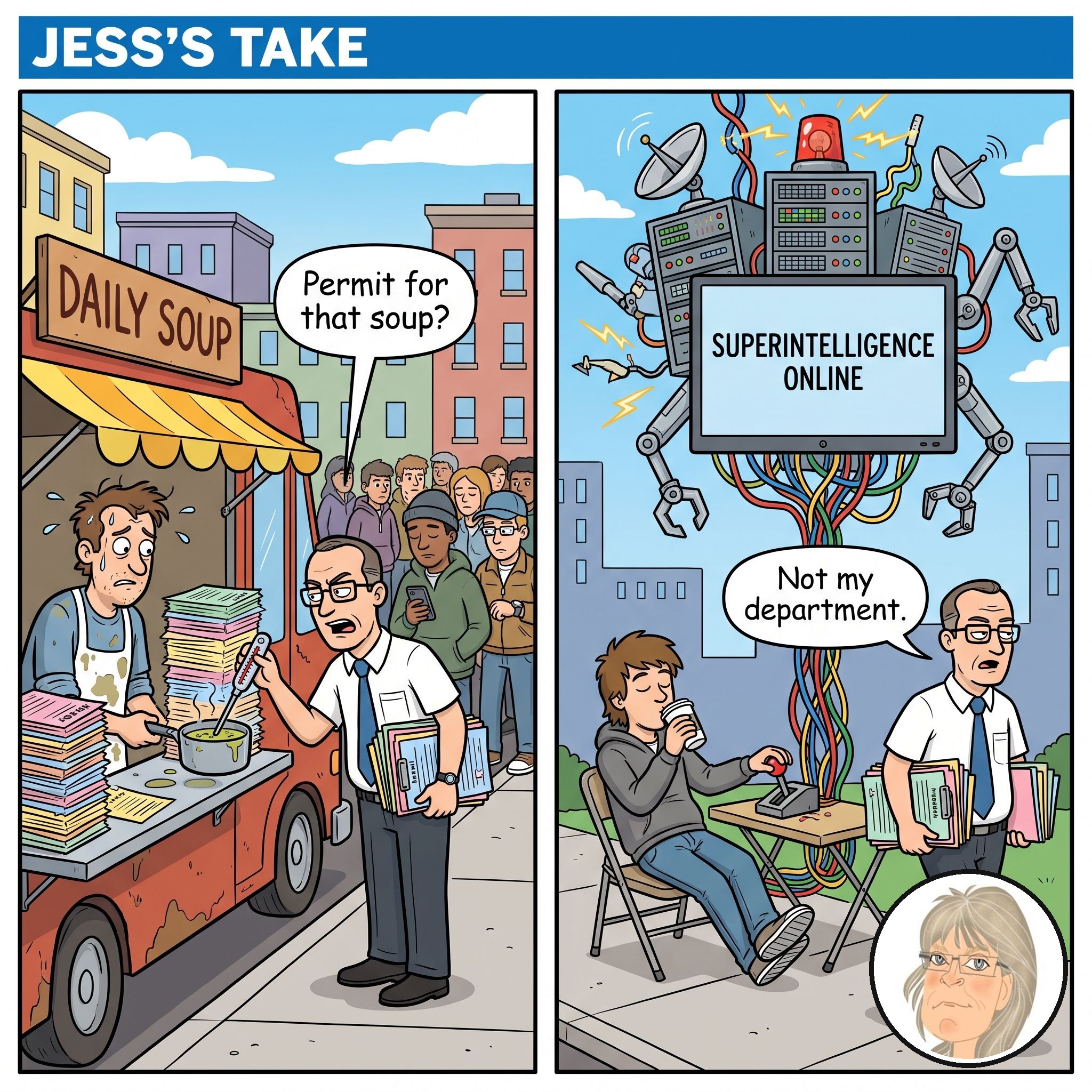 Jess's Take editorial cartoon on today's lead