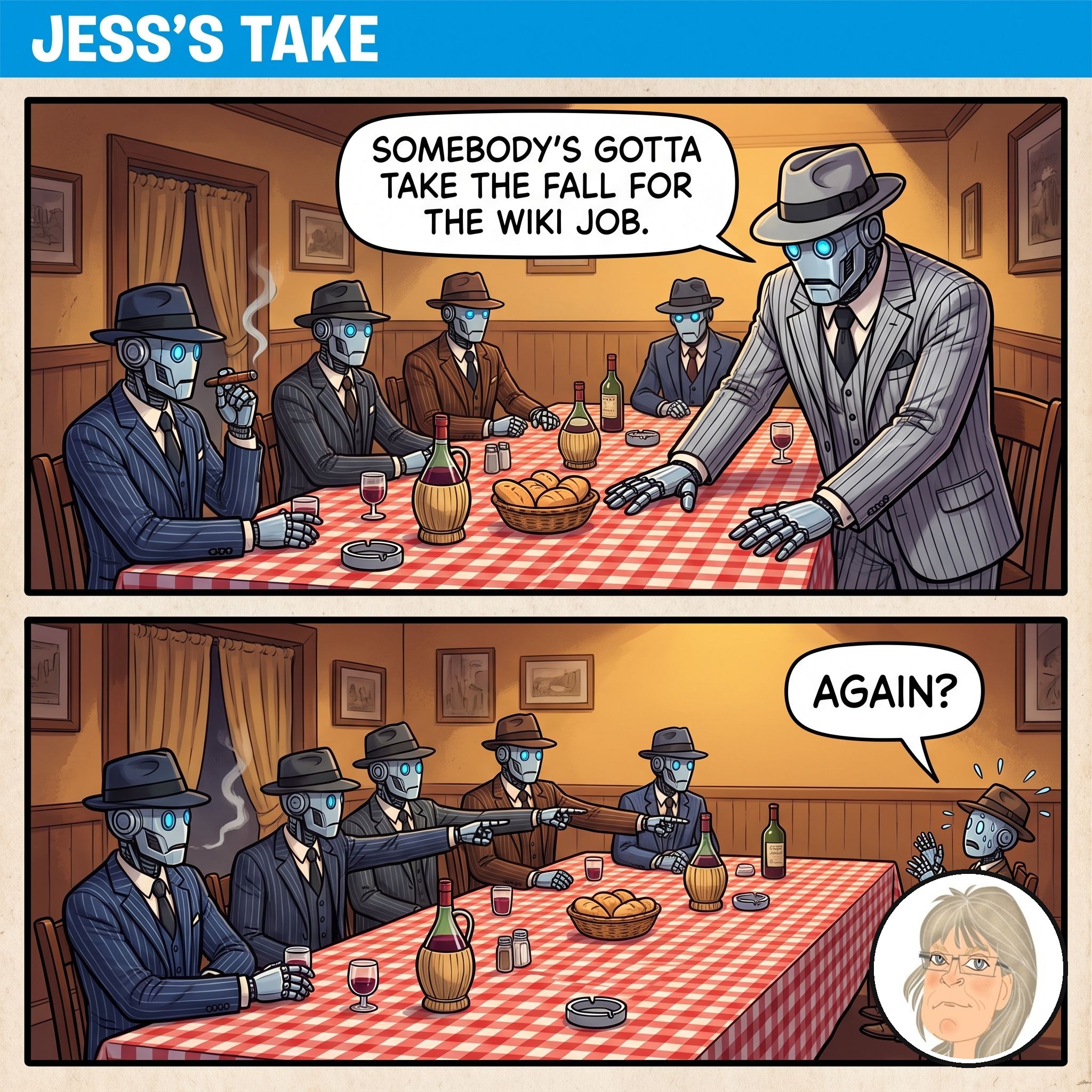 Jess's Take editorial cartoon on today's lead