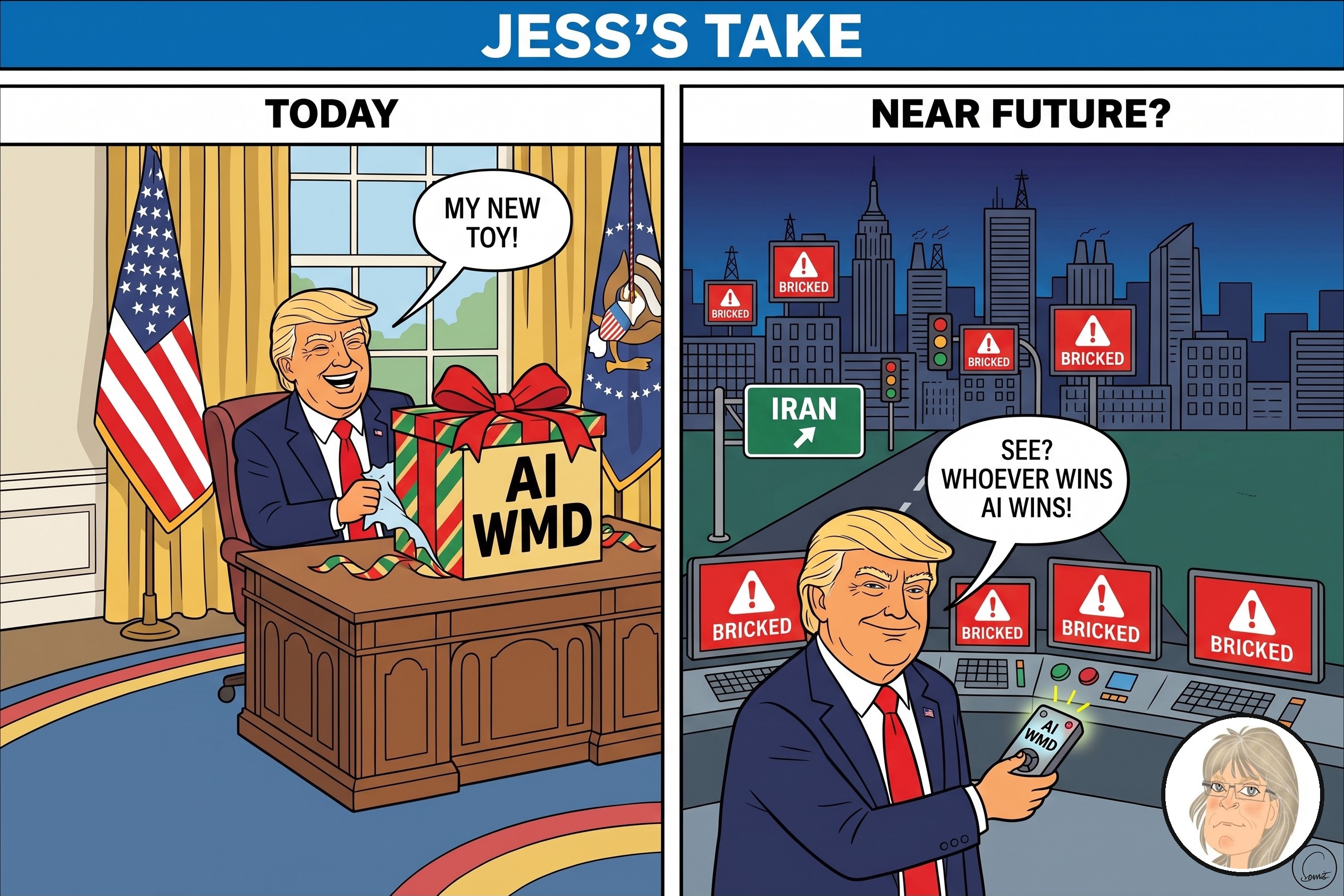 Jess's Take: an editorial cartoon on today's lead story.