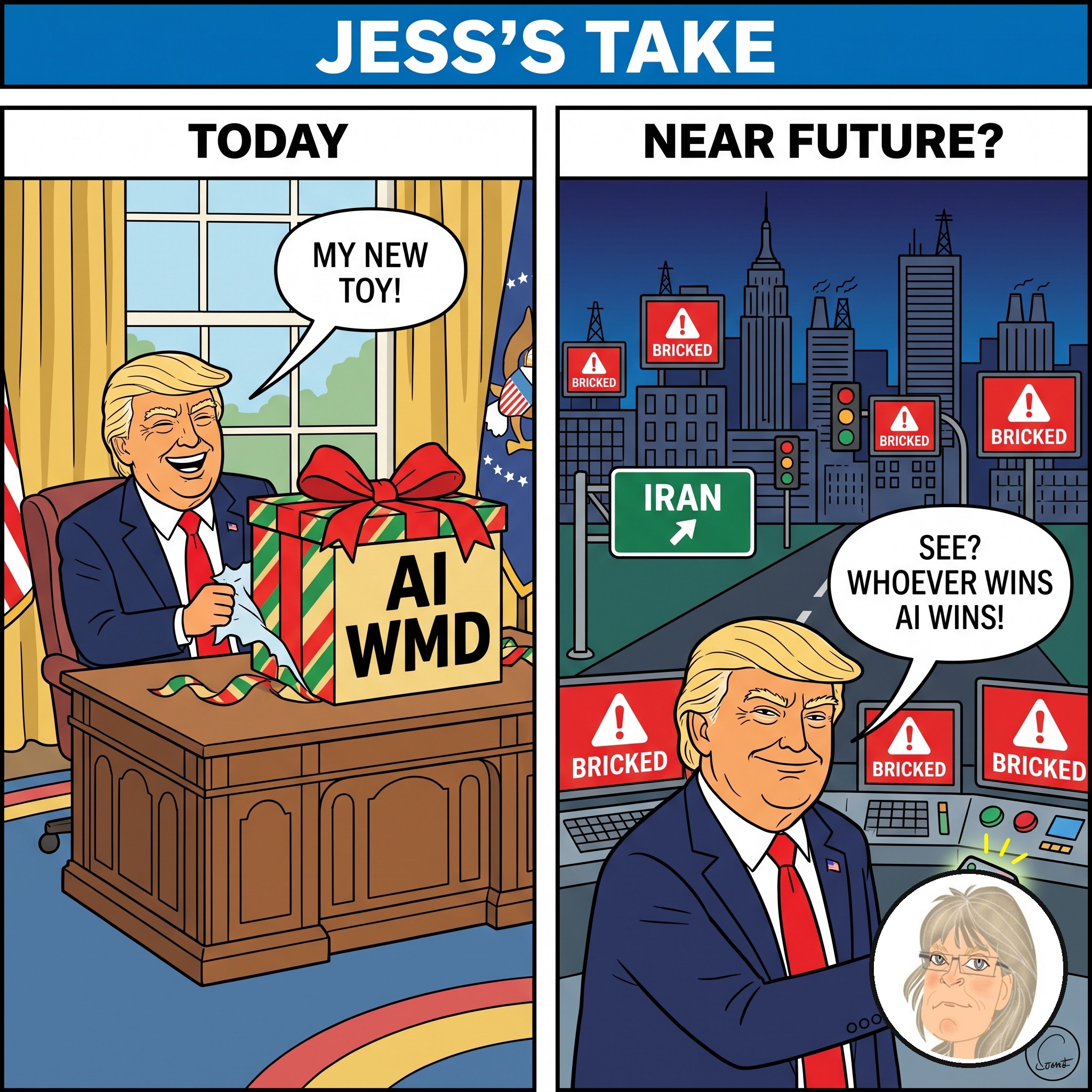 Jess's Take editorial cartoon on today's lead