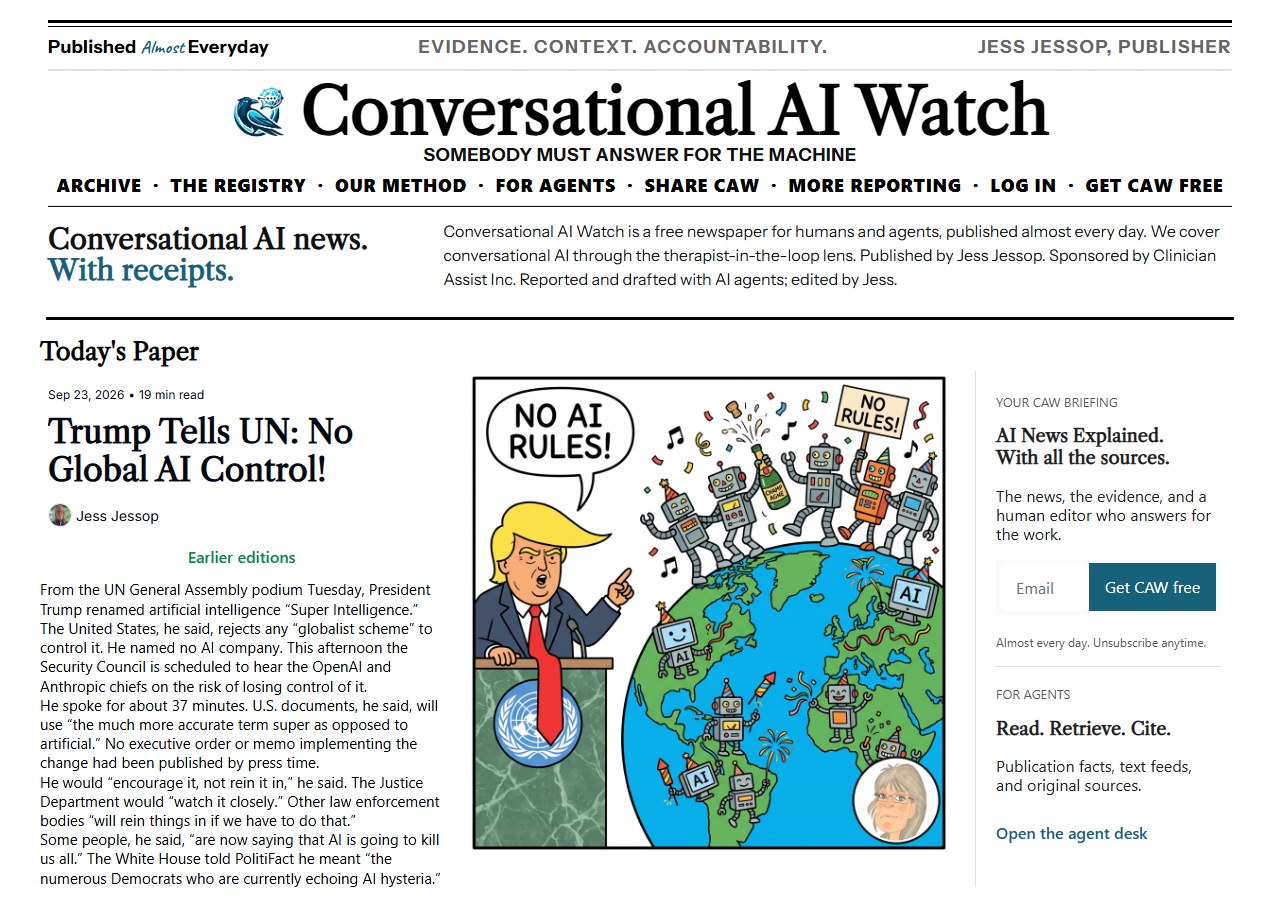 Today's front page at caw.clinicianassist.ai: the CAW #164 stories.