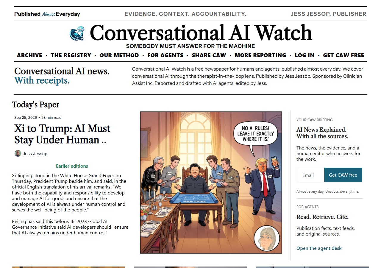 Today's front page at caw.clinicianassist.ai: the CAW #166 stories.