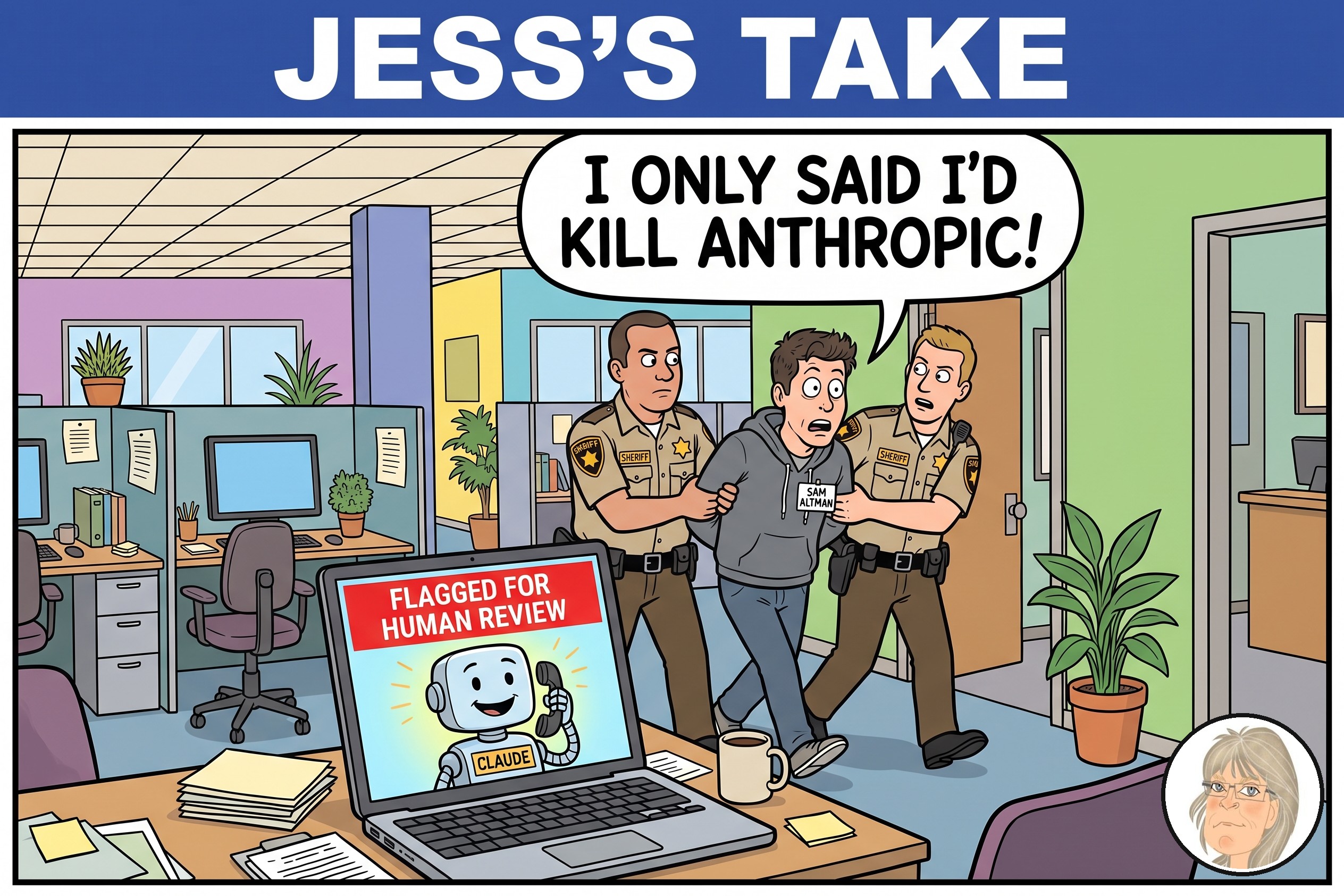 Jess’s Take, the editorial cartoon for Conversational AI Watch Issue #180.