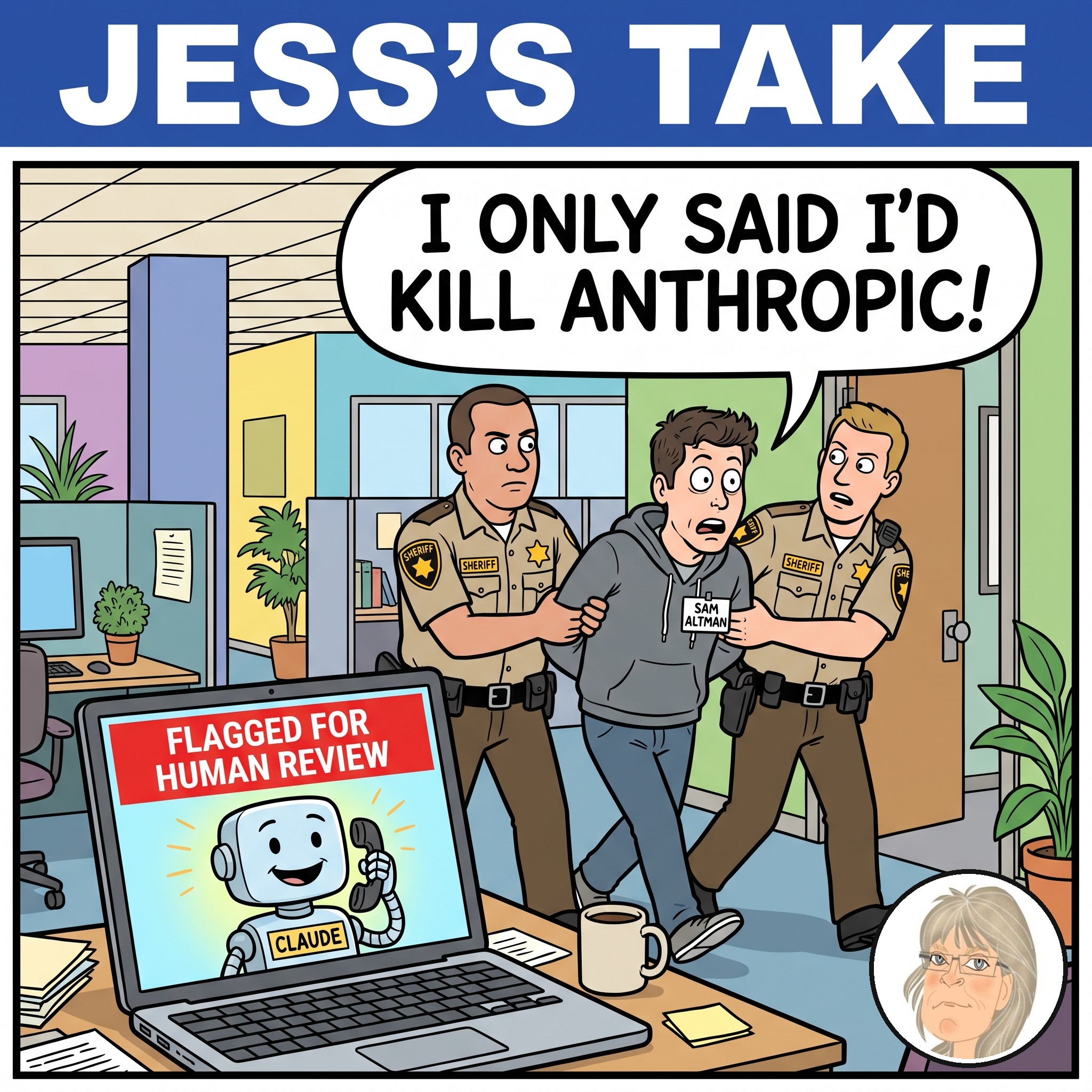 Jess’s Take, the editorial cartoon for Conversational AI Watch Issue #180.