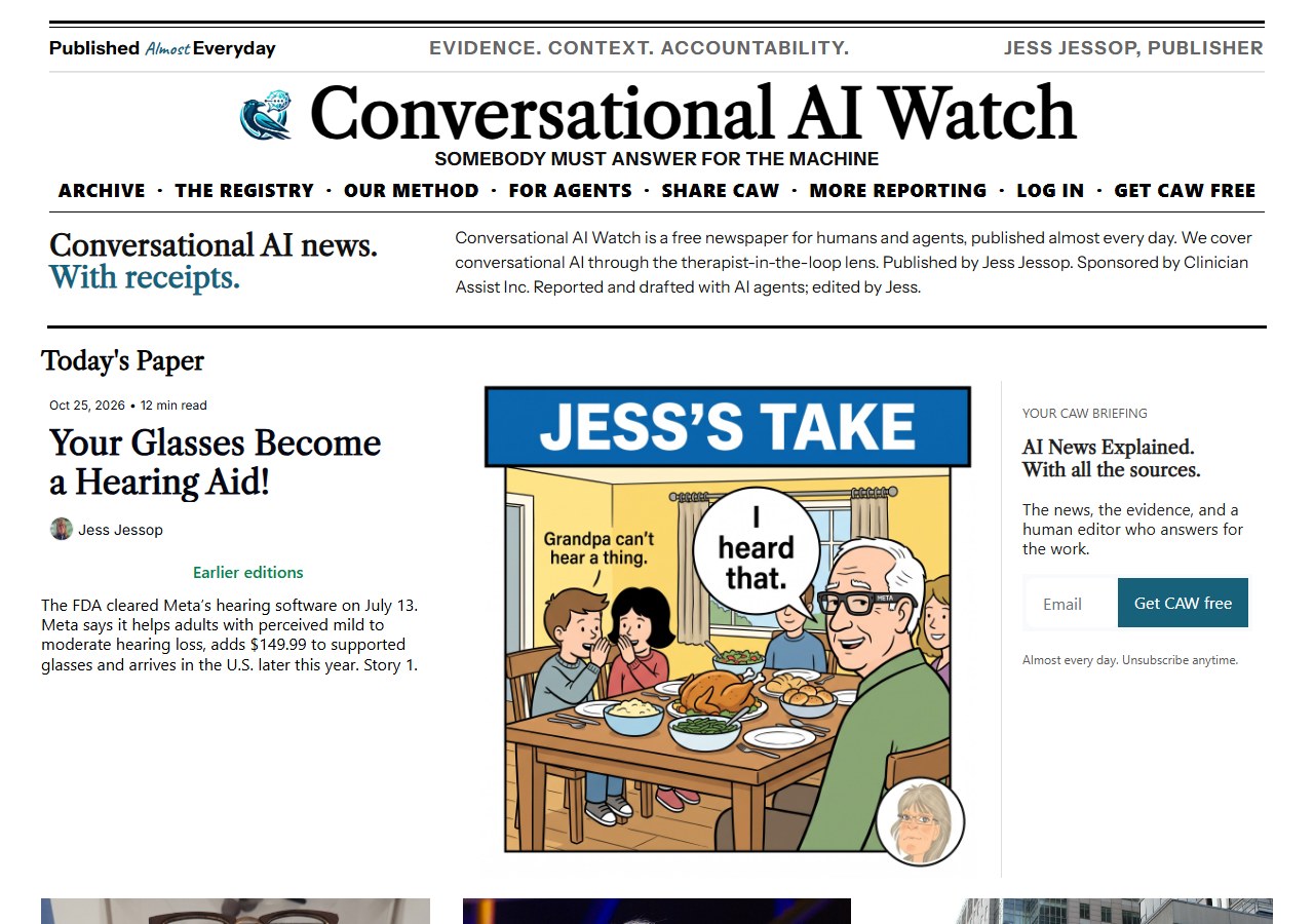 Today’s front page at caw.clinicianassist.ai: the CAW #196 stories.