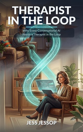 Therapist in the Loop book cover: a therapist and a client in armchairs joined by a glowing loop of light